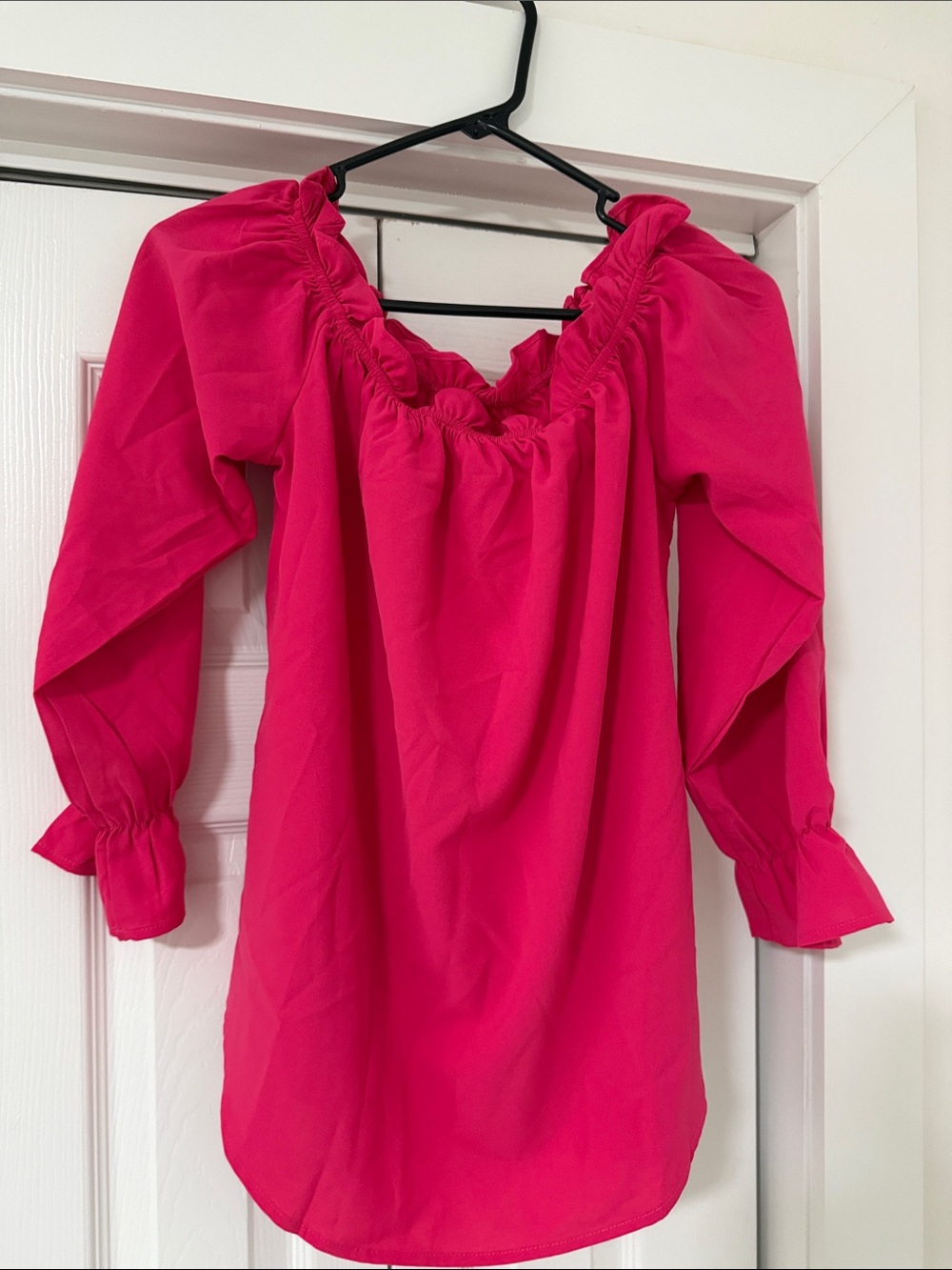 Women's Off-Shoulder Peasant Blouse in Hot Pink